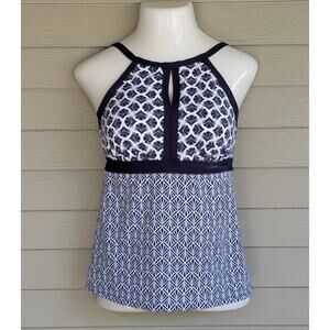 Lands' End Womens Cute Navy & White Print Tankini Swimsuit Top Size 10 10D